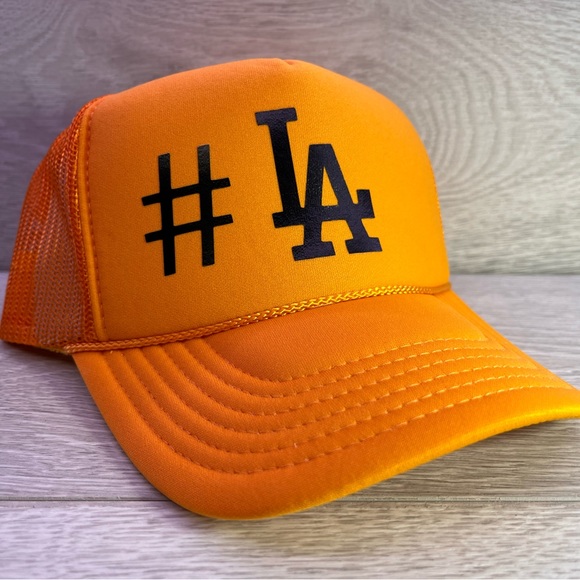 OTTO Accessories New Vintage Style Los Angeles Hashtag La Yellow Trucker Hat Cap Adult S